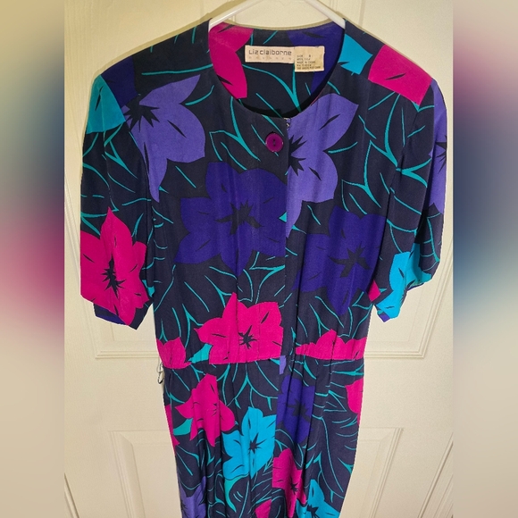 Liz Claiborne Womens Vintage Floral Button Up Silk Dress Size 8 - Picture 7 of 10